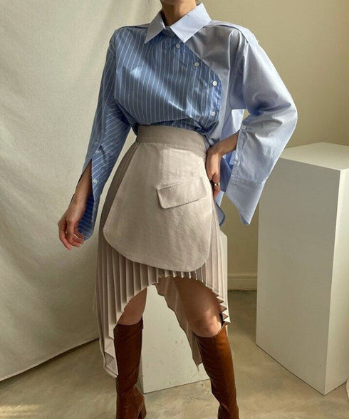 Asymmetric Stripe Patchwork Shirt